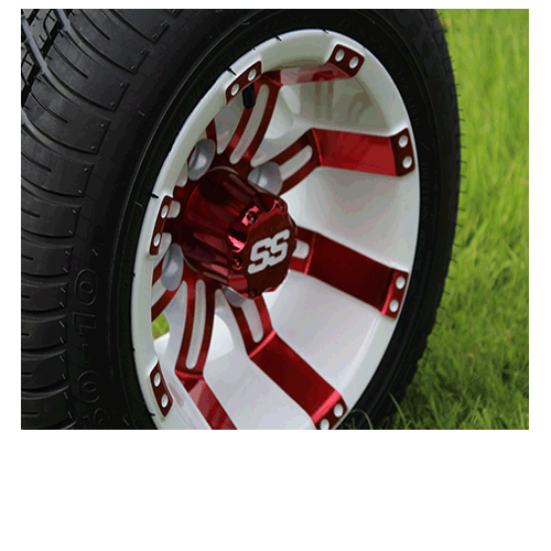 Red and White Tempest 10" Wheel and Tyre